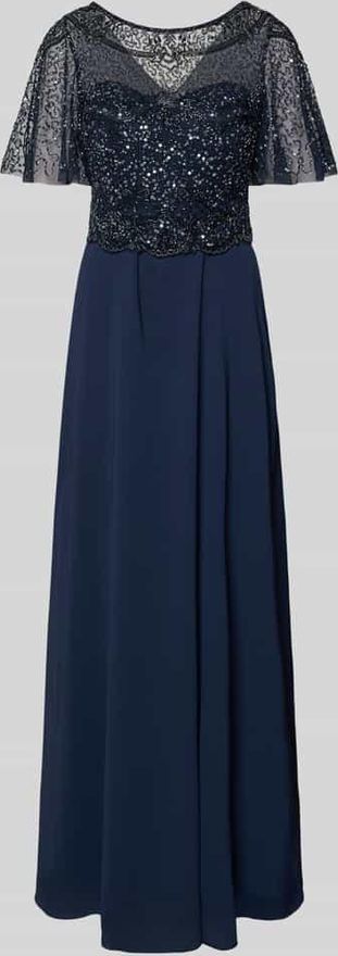 Abendkleid mit Perlen und Pailletten in Dunkelblau, Gr&ouml;&szlig;e 38