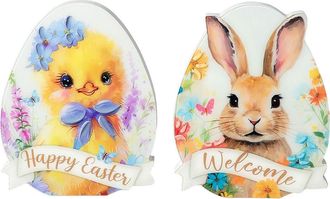 Glitzhome Set of 2 Easter Wooden & Epoxy Egg Chick Table Decor in Pink at Nordstrom, Size Small