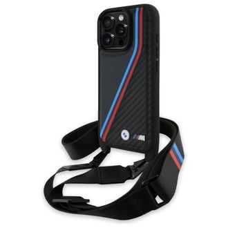 OEM Custodia Rigida Nera/nera Per Iphone 16 Pro Max 6.9, Edizione M, Con Linee E Cinturino In Carbonio Tricolore, Bmw Bmhcp16x23psvtk