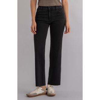 Kut from the Kloth Avery Fab Ab High Waist Raw Hem Ankle Straight Leg Jeans in Black at Nordstrom, Size 2