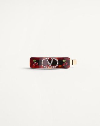 Valentino Garavani Vlogo Signature Hair Clip In Resin, Metal And Swarovski Crystals Woman BROWN UNI