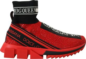 Dolce & Gabbana Womens Portofino Sneakers Red Crystal Cs1676 Elastane - Size EU 35