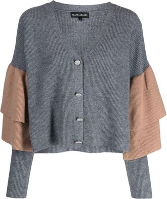 Izaak Azanei ruffled ribbed cardigan - women - Merino/Cashmere - L - Grey
