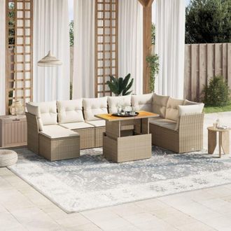 vidaXL Set De Sof&aacute;s De Jard&iacute;n 9 Pzas Con Cojines Rat&aacute;n Sint&eacute;tico Beige Vidaxl