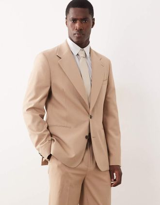 Asos Giacca da abito slim in 100% lana estiva beige-Blu navy