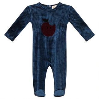 Mocha Apple Print Cotton Velour Romper in Dark Teal at Nordstrom, Size 3M