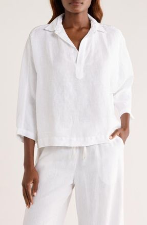 Frank & Eileen Gabi Crop Linen Popover Shirt in White at Nordstrom, Size X-Small