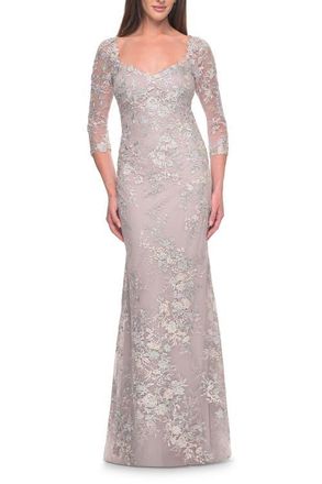 La Femme Embroidered Lace Fitted Gown for Mother of the Bride in Mauve at Nordstrom, Size 16