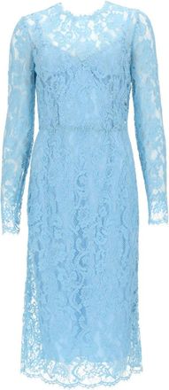 Dolce & Gabbana Blue Lace Round Neck Midi Dress