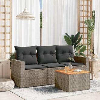 vidaXL Set De Sof&aacute;s De Jard&iacute;n 4 Pzas Y Cojines Rat&aacute;n Sint&eacute;tico Gris Vidaxl