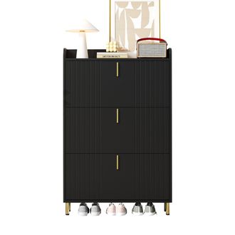 STILVORA Zapatero Con 3 Puertas Abatibles Y Estantes Ajustables, Mueble De Entrada En Mdf, Negro, 80&times;23&times;123.5 Cm