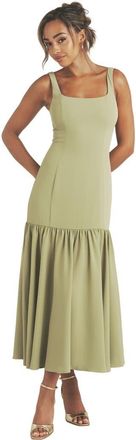 Six Stories Square Neck Drop Hem Midi Dress in Sage at Nordstrom, Size 4