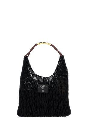 Plan C Textured Black Mesh Shopper Bag With Braided Handle