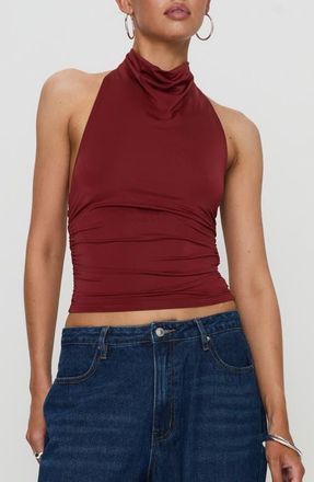 Princess Polly Giggle Cowl Neck Halter Top in Burgundy at Nordstrom, Size 2