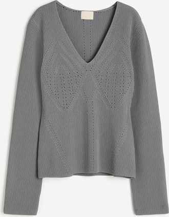 H&M Pullover in Pointellestrick - Grau