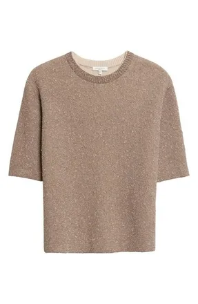 Lafayette 148 New York Metallic Textured Double Knit Sweater in Smoked Taupe Metallic at Nordstrom, Size Large