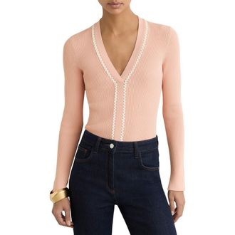 Reiss Lauri Craft Stitch Cable Knit Top in Pink/Ivory at Nordstrom, Size X-Small