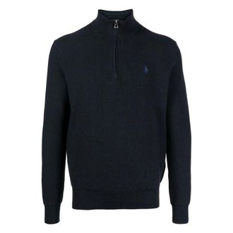Polo Ralph Lauren Turtlenecks, male, Blue, Size: 2XL Cotton Quarter-Zip Mockneck Sweater
