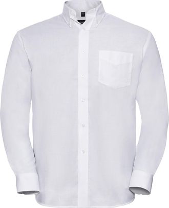 Russell Athletic Russell Collection Heren Oxford Easy-Care overhemd met lange mouwen (Wit)