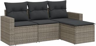 vidaXL Set De Sof&aacute;s De Jard&iacute;n 4 Pzas Y Cojines Rat&aacute;n Sint&eacute;tico Gris Vidaxl