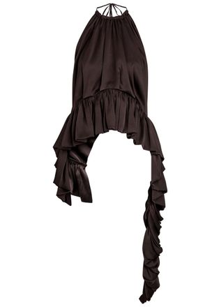 Liberowe Tamara Pleated Asymmetric Satin top - Brown - S (UK8-10 / S)