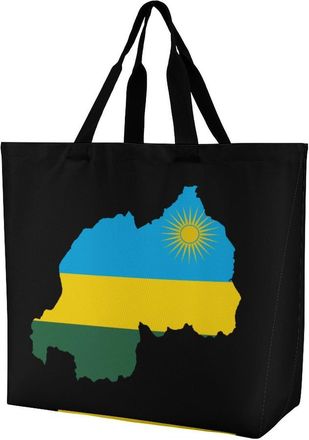 Generic Flag Map of Rwanda Reusable Shopping Bags Large Capacity Grocery Bag Heavy Duty Tote for Women 40x40x16cm