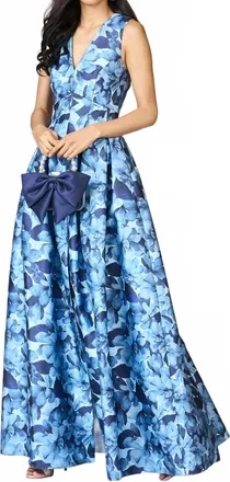 Sachin & Babi Brooke V Neck Gown In Frosted Magnolias