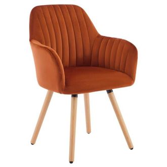 Vente-Unique Sedia con braccioli in Velluto e Metallo effetto Legno Terracotta - eleana