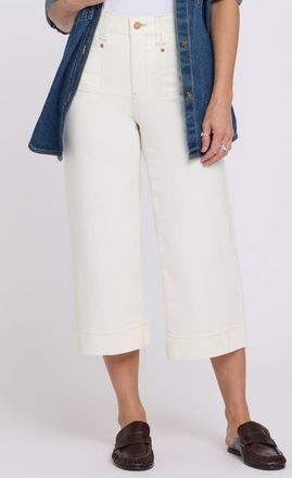 NYDJ Brigitte Patch Pocket High Waist Wide Leg Capri Jeans in Vintage White at Nordstrom, Size 12P