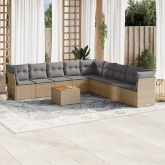 vidaXL Juego De Sof&aacute;s Jard&iacute;n Con Cojines Beige 10 Pzas Rat&aacute;n Sint&eacute;tico Vidaxl