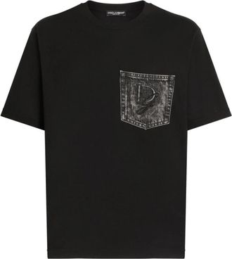 Dolce & Gabbana Katoenen T-shirt met borstzak en logo borduursel - Heren - T-shirts - Zwart - L - Katoen - Tops