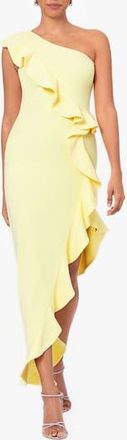 Betsy & Adam Ruffle One-Shoulder Cocktail Dress in Lemon at Nordstrom Rack, Size 4