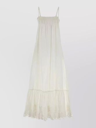 Saint Laurent long dress lace trim smocked spaghetti straps