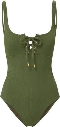 Change of Scenery Taylor Lace-Up Underwire One-Piece Swimsuit in Olive Texture at Nordstrom, Size X-Small