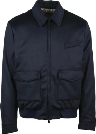 LUIGI BORRELLI NAPOLI Blue Cashmere-Blend Aviator Jacket