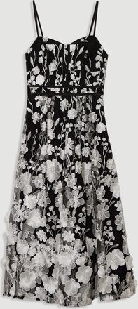 Karen Millen Womens Floral Applique Corset Detail Woven Midi Dress - Monochrome Multi Polyamide - Size 10 UK