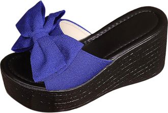 Generic Womens Mules with Heel, Pumps, Womens Elegant Wedge Sandals with Bows, Slippers, Slides, Open Toe, Summer Shoes, Non-Slip Slippers, High Heels, Platfo