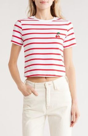 French Connection Rallie Stripe T-Shirt in Strawberry/White Stripe at Nordstrom Rack, Size X-Large