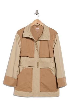 BOSS Cowala Belted Stretch Cotton Coat in Medium Beige at Nordstrom Rack, Size 10