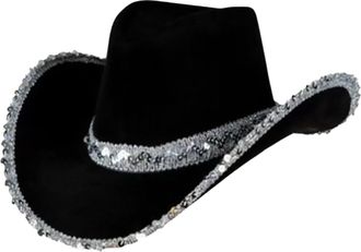 Generic Momolaa Cowboy Hat Women Sparkly Cowgirl Hats with Sequin Wide Brim Fancy Dress Accessory Perfect for Party Cowboy Costumes Stage Show Dance Shows Bla