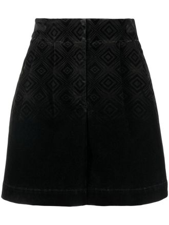 Alberta Ferretti velvet geometric-pattern shorts - women - Elastane/Cotton/Viscose/Cotton/Polyester/Polyester - 40 - Black