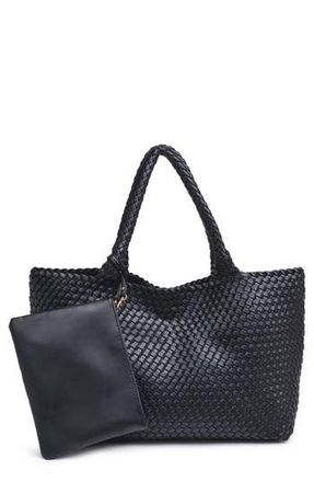 Moda Luxe Woven Unlined Tote Bag and Pouch in Black at Nordstrom Rack