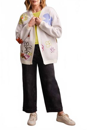 Tribal Jacquard Floral Cardigan In Eggshell