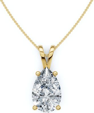 Pompeii3 4Ct Solitaire Pear Shape Diamond Pendant Lab Grown 14k Gold 18 Necklace