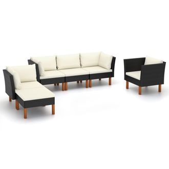 vidaXL Vidaxl - Set Muebles De Jard&iacute;n 9 Pzas Rat&aacute;n Sint&eacute;tico Eucalipto Negro