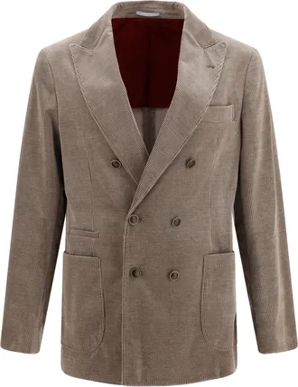 Brunello Cucinelli Mens Jacket Double-Breasted Corduroy Granite Cotton