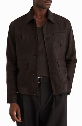 Reiss Adam Linen Utility Jacket in Chocolate Brown at Nordstrom, Size Xx-Large