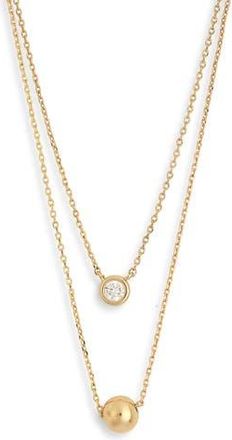 Nordstrom Rack Cubic Zirconia & Ball Layered Necklace in Clear- Gold at Nordstrom Rack