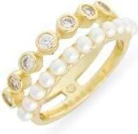 Covet Faux Pearl & Cubic Zirconia Stacked Ring in White Multi /Gold at Nordstrom Rack, Size 6