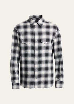 Tom Ford Mens Cotton and Cashmere Check Snap-Front Western Shirt